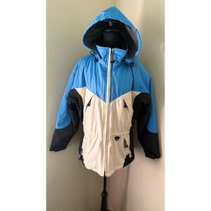 Vintage Color Blocked Ski Jacket Hooded Full Zip Winter Coat SZ 8